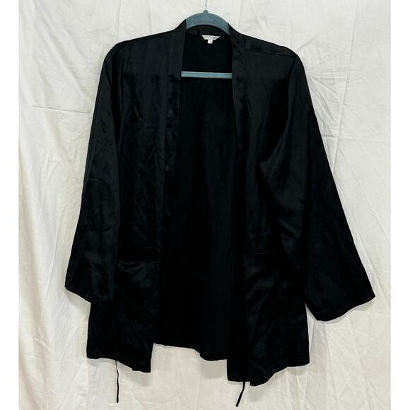 MYK Pure Silk Long Sleeve Open Front Kimono Robe Top Black Women's Size Small - Picture 1 of 4